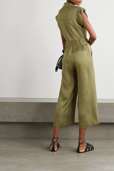Shop Veronica Beard Ophelia Belted Satin-crepe Jumpsuit In Army Green