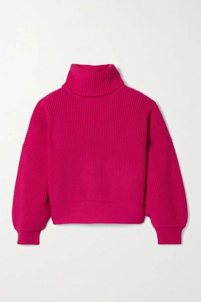 Shop Diane Von Furstenberg Baylor Ribbed Merino Wool-blend Turtleneck Sweater In Fuchsia