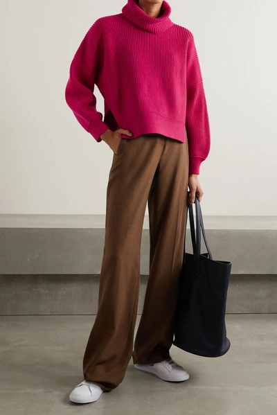 Shop Diane Von Furstenberg Baylor Ribbed Merino Wool-blend Turtleneck Sweater In Fuchsia