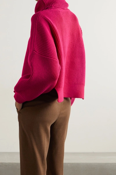 Shop Diane Von Furstenberg Baylor Ribbed Merino Wool-blend Turtleneck Sweater In Fuchsia