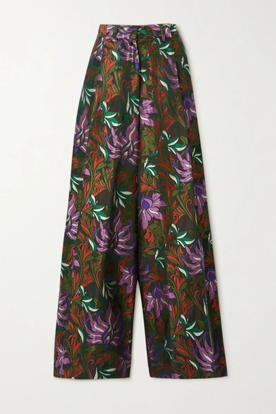 Shop Dries Van Noten Floral-jacquard Wide-leg Pants In Army Green