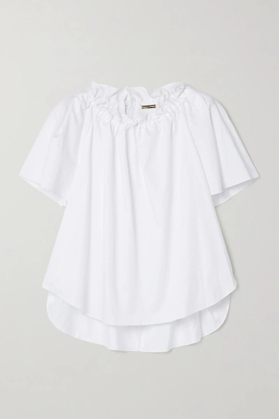 Shop Adam Lippes Gathered Cotton-poplin Blouse In White