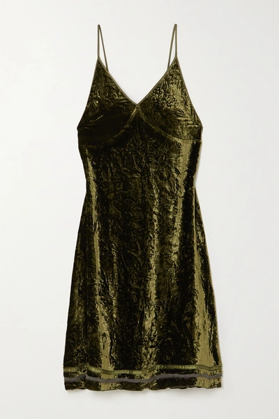 Shop R13 Tie-detailed Silk-trimmed Velvet Dress In Green