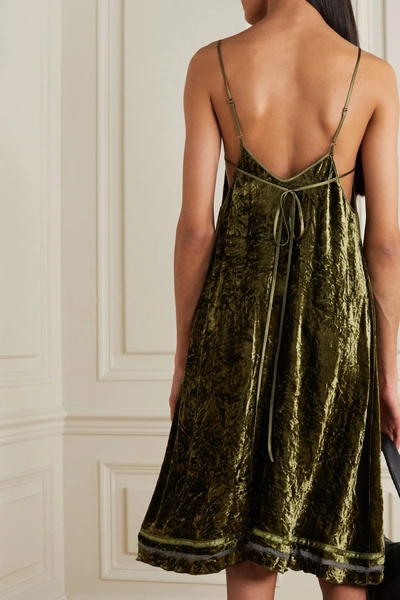 Shop R13 Tie-detailed Silk-trimmed Velvet Dress In Green