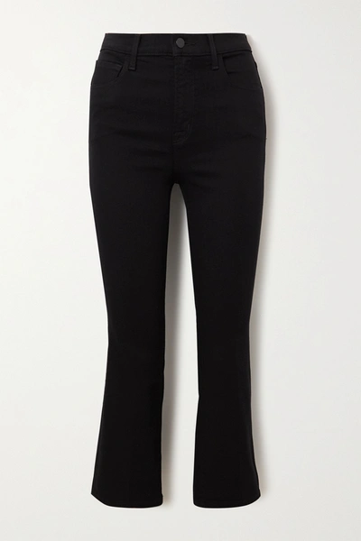 Shop J Brand Franky Cropped High-rise Bootcut Jeans In Black