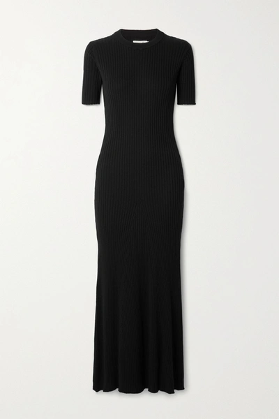 Shop Anna Quan Sasha Open-back Ribbed Cotton Maxi Dress In Black