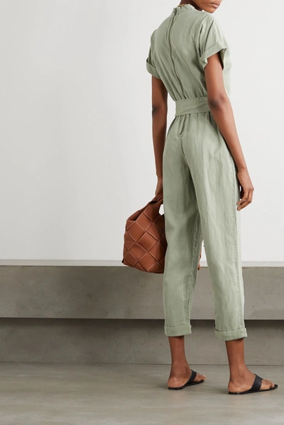 Shop Alice And Olivia Leonarda Belted Lyocell-blend Twill Jumpsuit In Green