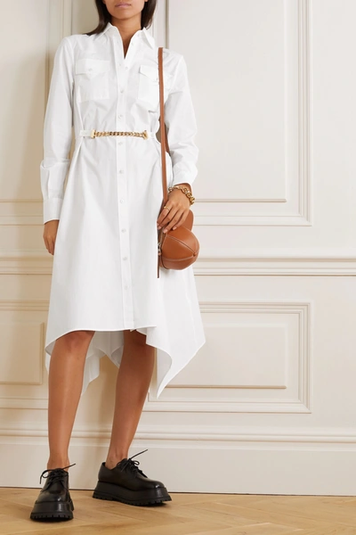 Shop Jw Anderson Asymmetric Chain-embellished Cotton-poplin Shirt Dress In White