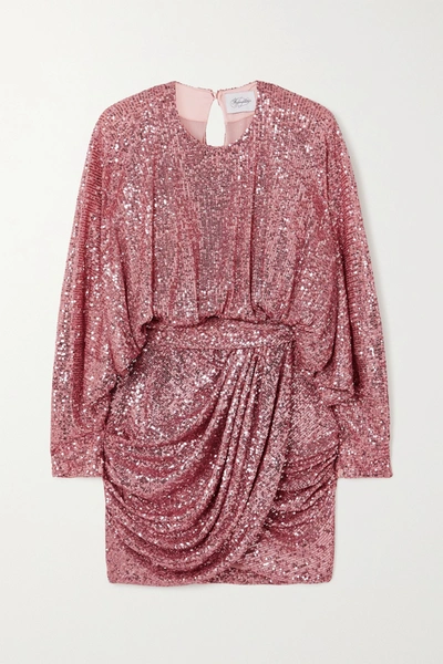 Shop Redemption Draped Sequined Chiffon Mini Dress In Antique Rose