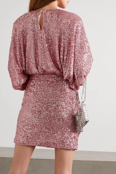 Shop Redemption Draped Sequined Chiffon Mini Dress In Antique Rose