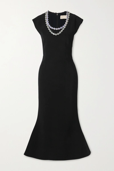 Shop Christopher Kane Crystal-embellished Crepe Midi Dress In Black