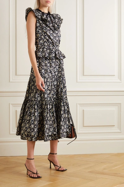 Shop The Marc Jacobs Floral-print Cotton-poplin Midi Skirt In Black
