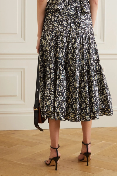 Shop The Marc Jacobs Floral-print Cotton-poplin Midi Skirt In Black