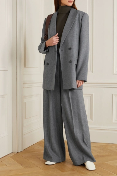 Shop Joseph Tima Wool And Silk-blend Flannel Wide-leg Pants In Gray