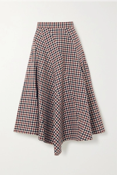 Shop Jw Anderson Asymmetric Checked Wool Midi Skirt In Red