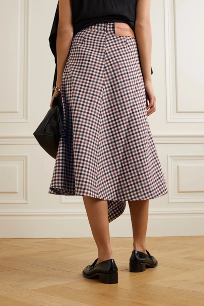 Shop Jw Anderson Asymmetric Checked Wool Midi Skirt In Red