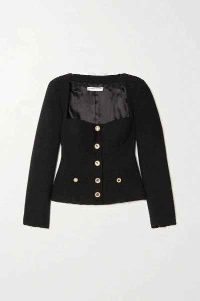 Shop Alessandra Rich Crystal-embellished Wool-blend Tweed Jacket In Black