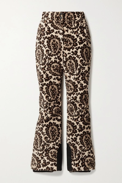 Shop Fendi Printed Velvet Bootcut Ski Pants In Beige