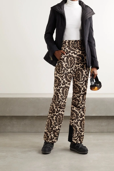 Shop Fendi Printed Velvet Bootcut Ski Pants In Beige