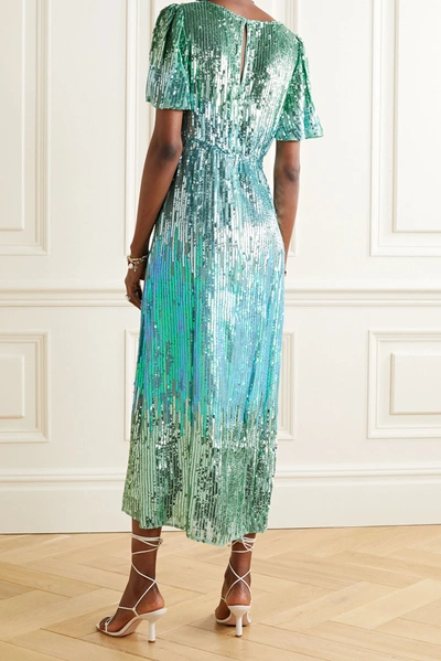 Shop Rixo London Venus Sequined Chiffon Midi Dress In Mint