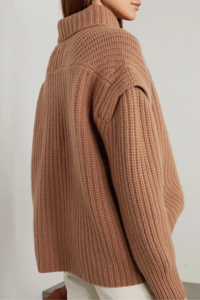 Shop Loulou Studio Parata Ribbed Wool And Cashmere-blend Turtleneck Sweater In Tan