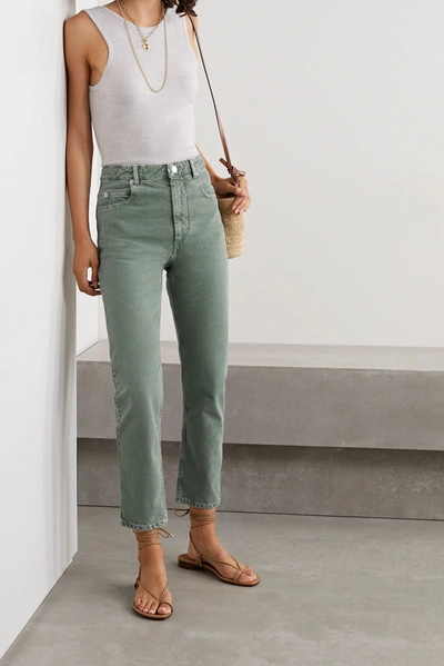 Shop Isabel Marant Étoile Neac Cropped High-rise Slim-leg Jeans In Army Green