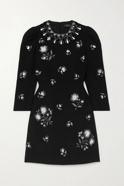 Shop Andrew Gn Embellished Crepe Mini Dress In Black