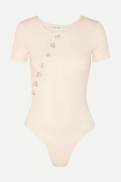 Shop The Line By K Kym Button-embellished Ribbed Stretch Cotton-jersey Bodysuit In Cream