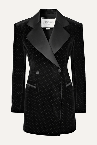Shop Redemption Satin-trimmed Glittered Velvet Mini Dress In Black