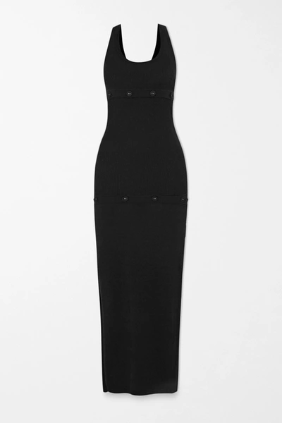 Shop Christopher Esber Convertible Button-embellished Ribbed-knit Maxi Dress In Black