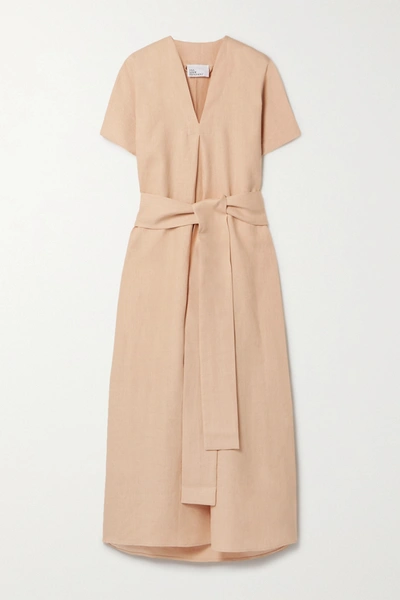 Shop Lisa Marie Fernandez + Net Sustain Rosetta Belted Linen Maxi Dress In Blush