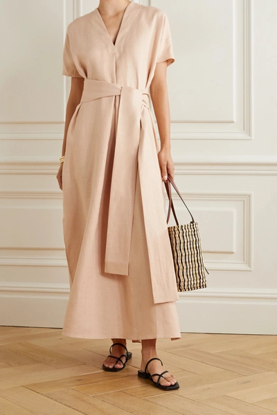 Shop Lisa Marie Fernandez + Net Sustain Rosetta Belted Linen Maxi Dress In Blush