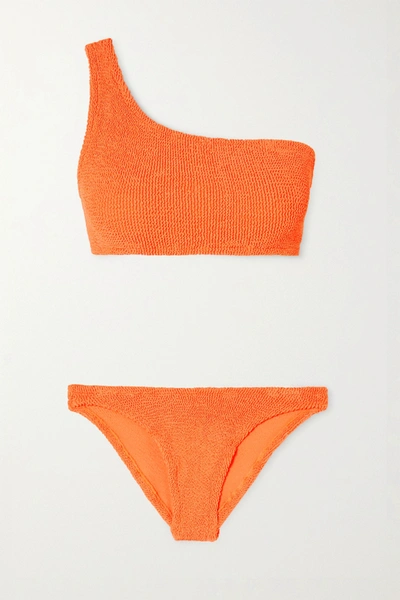 Shop Hunza G + Net Sustain Nancy One-shoulder Seersucker Bikini In Bright Orange