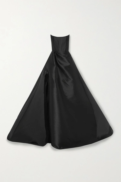Shop Alex Perry Denver Strapless Satin Gown In Black