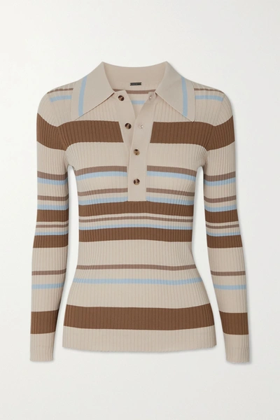Shop Dodo Bar Or Penny Striped Stretch-knit Polo Shirt In Brown