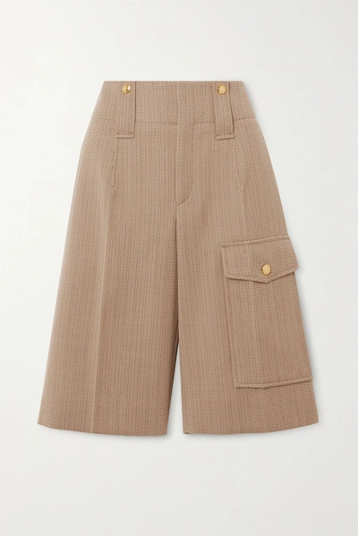 Shop Chloé Pinstriped Wool-twill Shorts In Beige