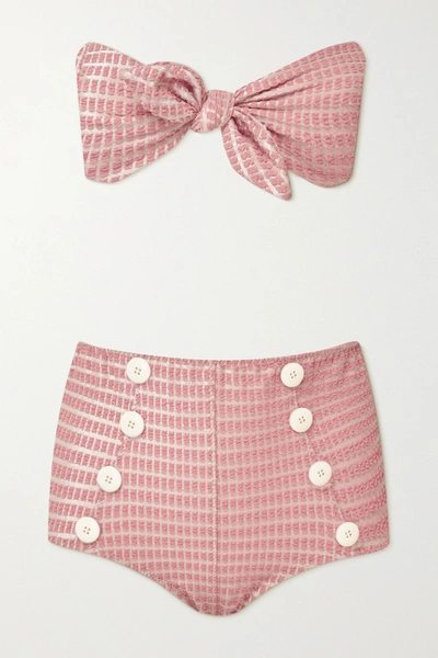 Shop Lisa Marie Fernandez Poppy Knotted Seersucker Bikini In Baby Pink
