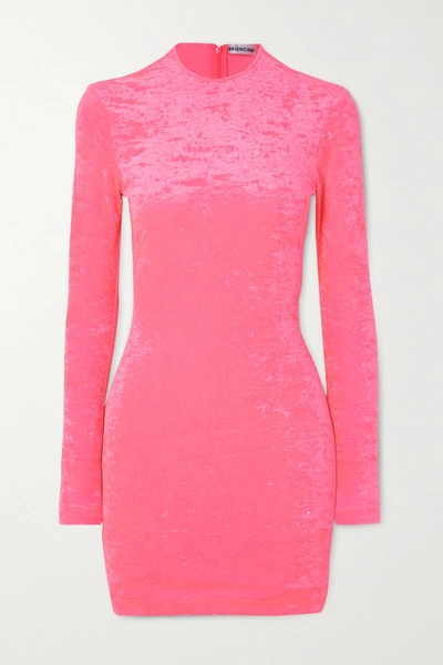 Shop Balenciaga Stretch Crushed-velvet Mini Dress In Pink