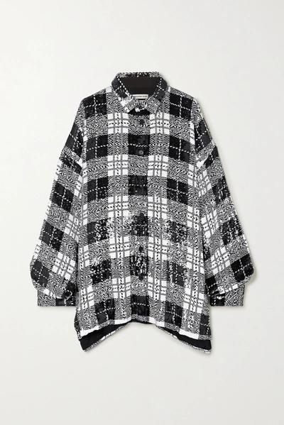 Shop Balenciaga Oversized Checked Sequined Tulle Shirt In Black