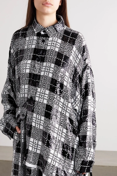 Shop Balenciaga Oversized Checked Sequined Tulle Shirt In Black