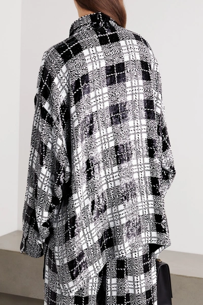 Shop Balenciaga Oversized Checked Sequined Tulle Shirt In Black