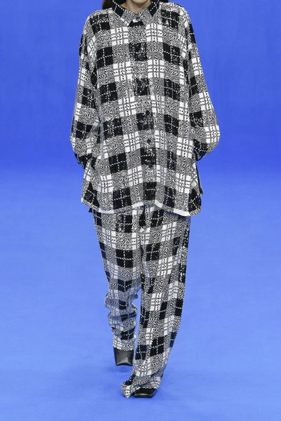 Shop Balenciaga Oversized Checked Sequined Tulle Shirt In Black