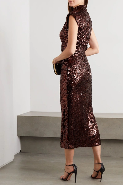 Shop In The Mood For Love Rhea Gathered Sequined Tulle Midi Dress In Burgundy