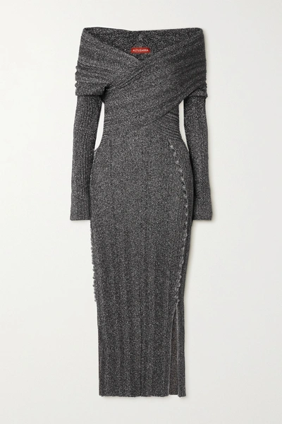 Shop Altuzarra Mattie Off-the-shoulder Metallic Stretch-knit Midi Dress In Silver