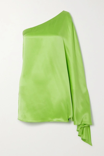 Shop Bernadette Linda One-sleeve Silk-satin Mini Dress In Lime Green