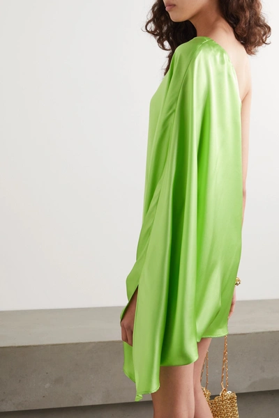 Shop Bernadette Linda One-sleeve Silk-satin Mini Dress In Lime Green