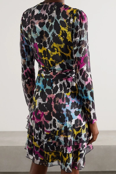 Shop Diane Von Furstenberg Keyla Printed Satin-jacquard And Crepon Wrap Mini Dress In Black