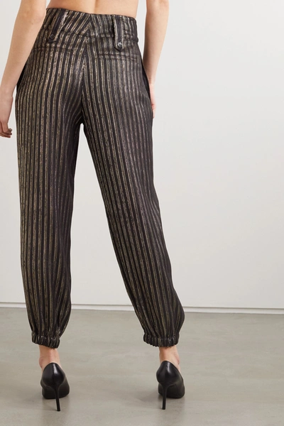 Shop Saint Laurent Metallic Striped Woven Tapered Pants In Black