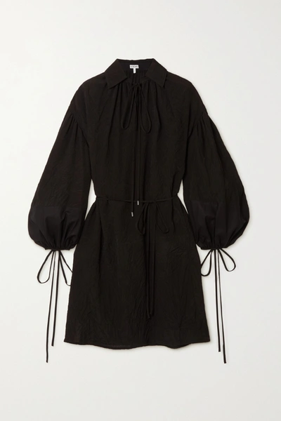 Shop Loewe Tie-detailed Crinkled-shell And Cotton Shirt Dress In Black