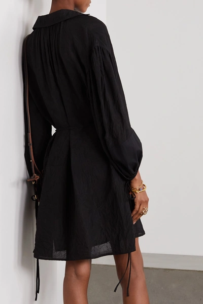 Shop Loewe Tie-detailed Crinkled-shell And Cotton Shirt Dress In Black